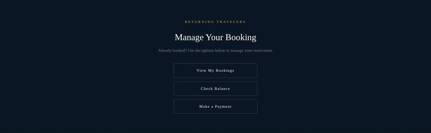 Manage your booking: view bookings, check a balance, make a payment.