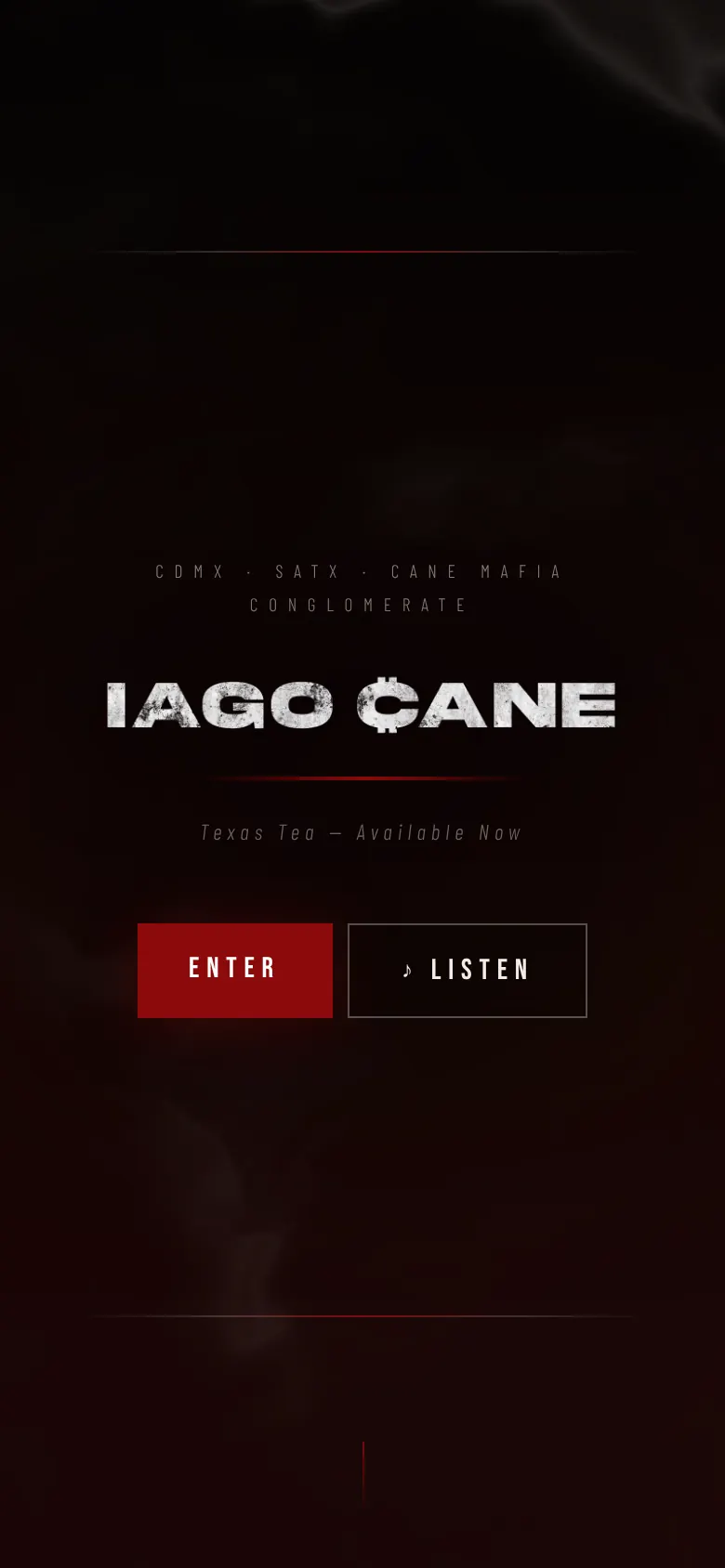 The entry screen on a phone: the Iago Cane logo with Enter and Listen.